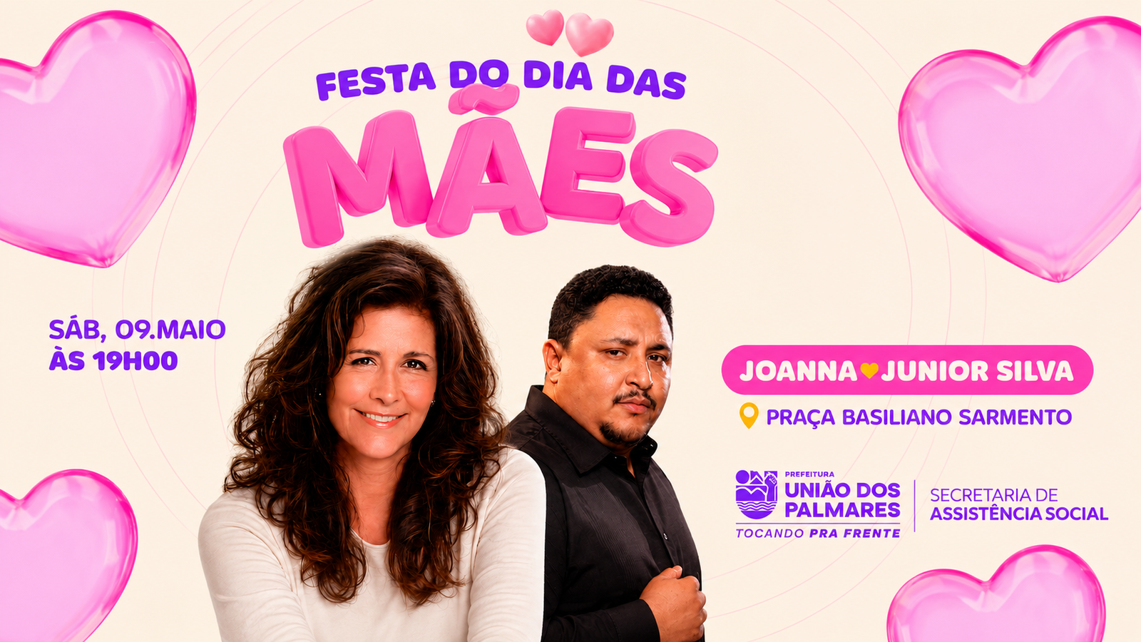 União dos Palmares celebra o Dia das Mães com grande festa, música e emoção na Praça Basiliano de Sarmento